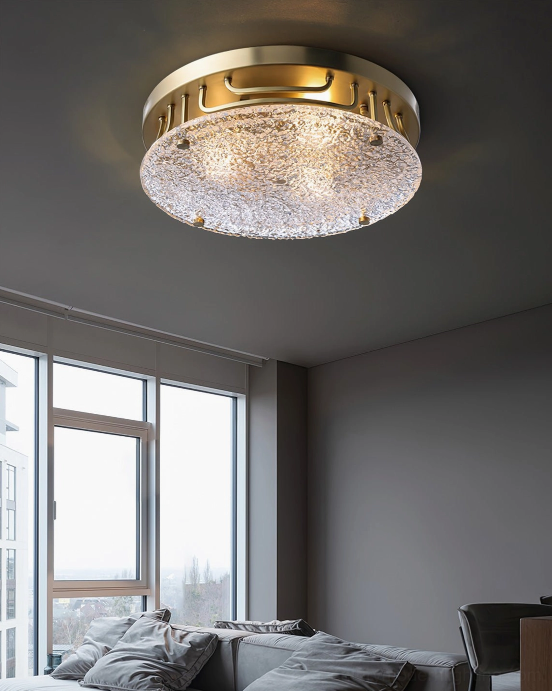 Holland mid-century modern ceiling lamp contemporary living room large windows neutral decor