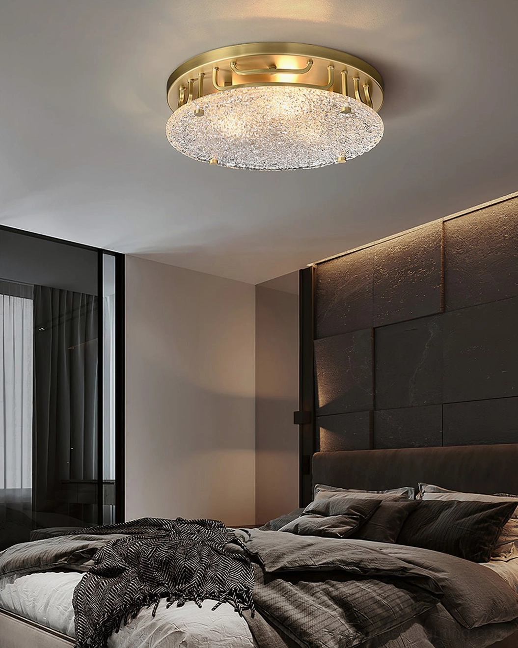 Holland round brass ceiling lamp dark luxury bedroom accent wall modern interior