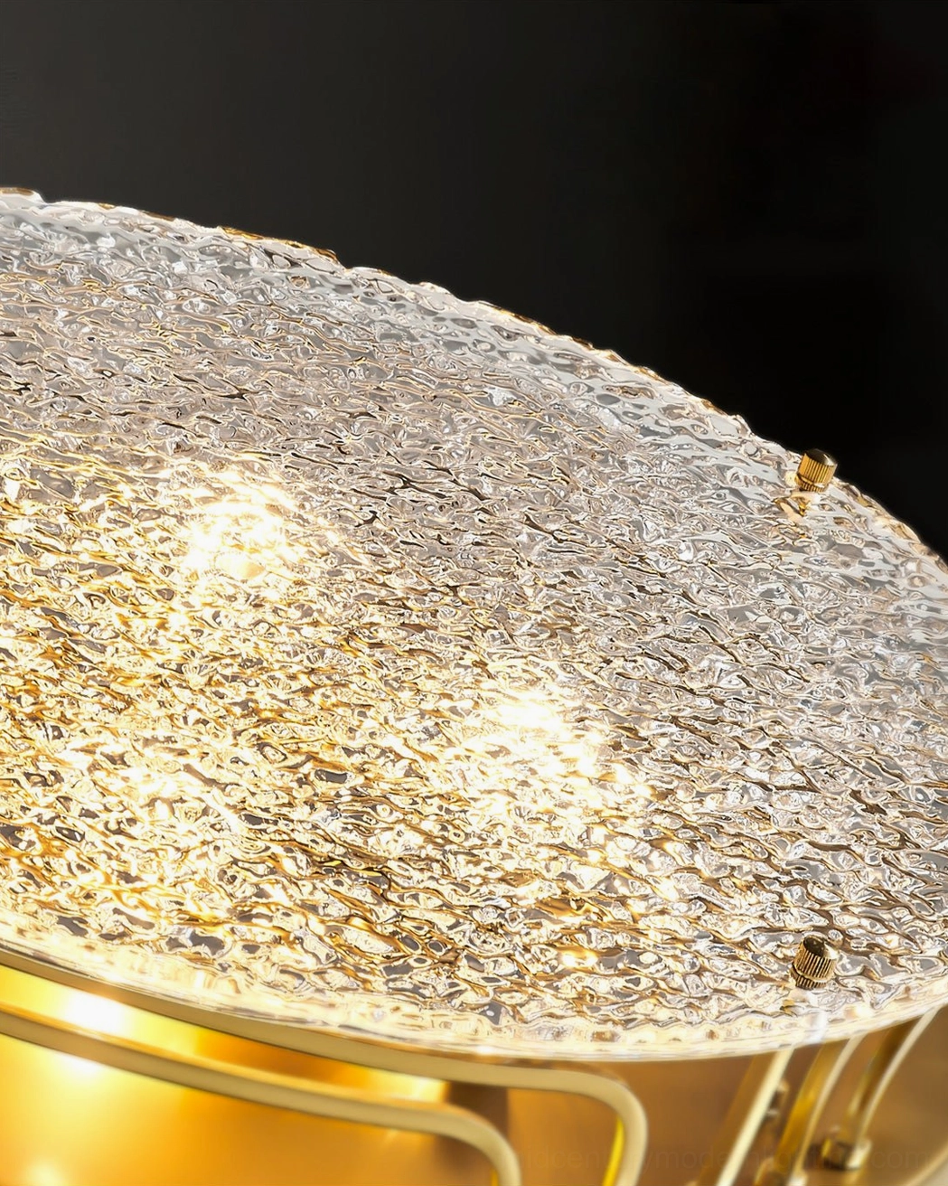 Holland rippled glass shade close-up warm LED light through textured glass diffuser