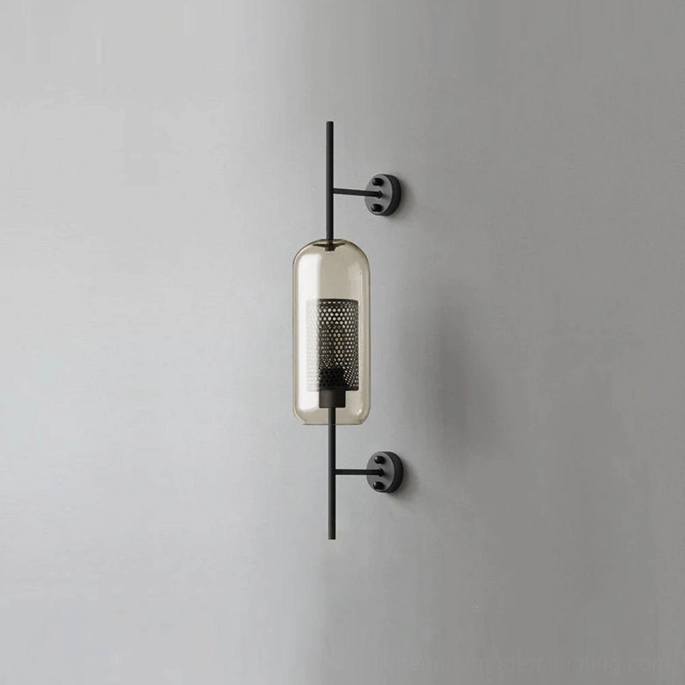 Honeycomb glass sconce with amber glass color and capsule elongated silhouette