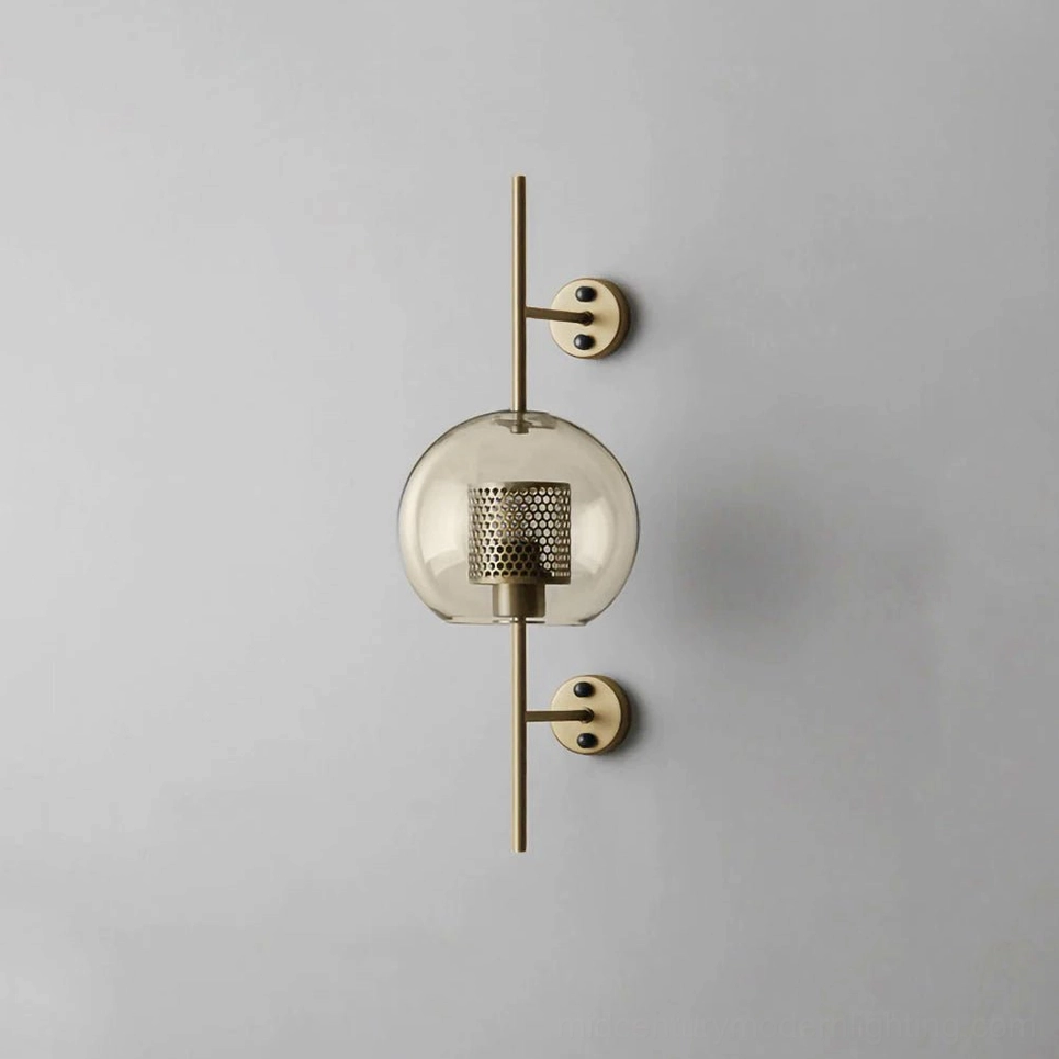 Modern glass wall sconce with honeycomb interior and copper finish hardware