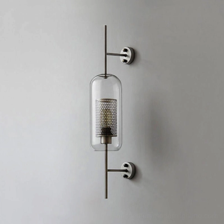 Contemporary glass wall lamp showing honeycomb interior and warm glow capability