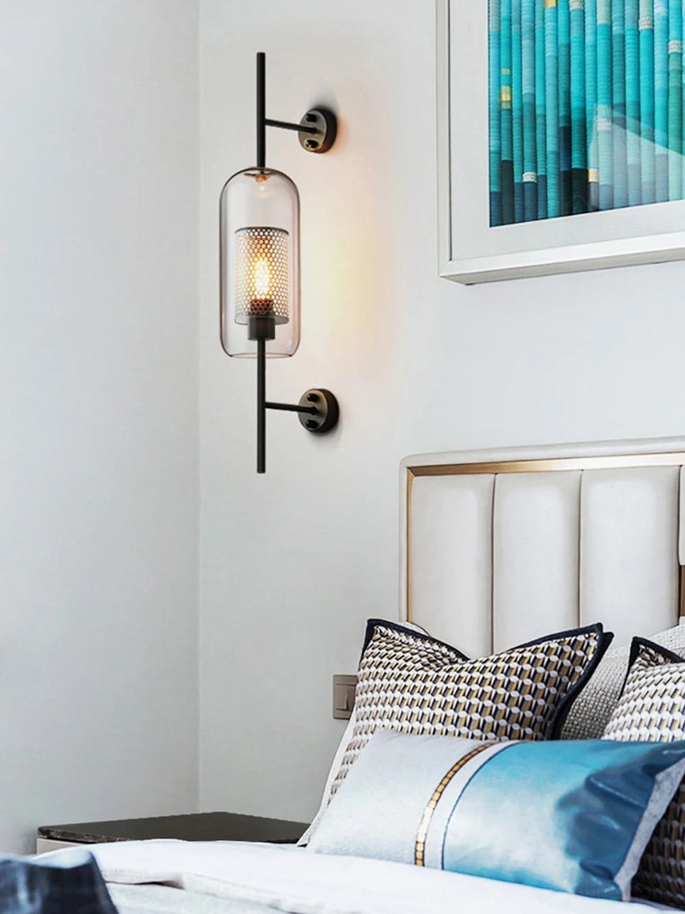 Honeycomb glass lamp showing mesh interior construction and glass clarity