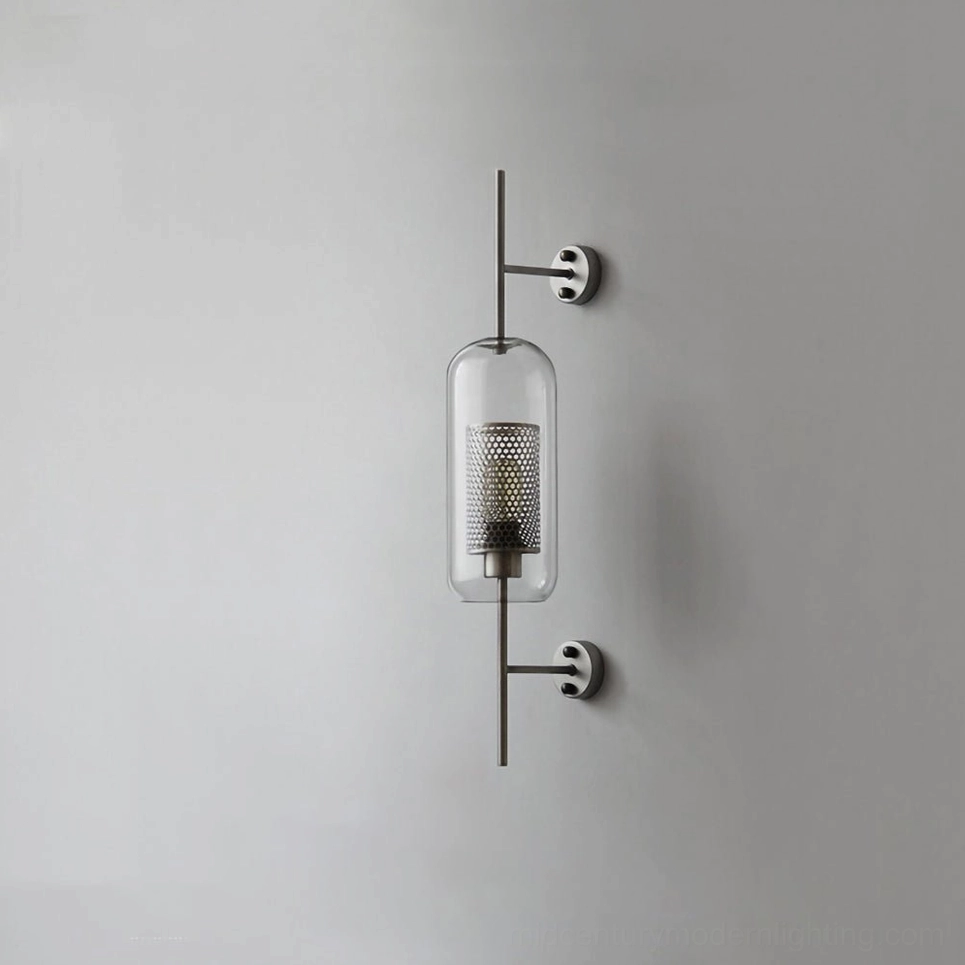 Contemporary glass sconce with honeycomb pattern and sculptural presence