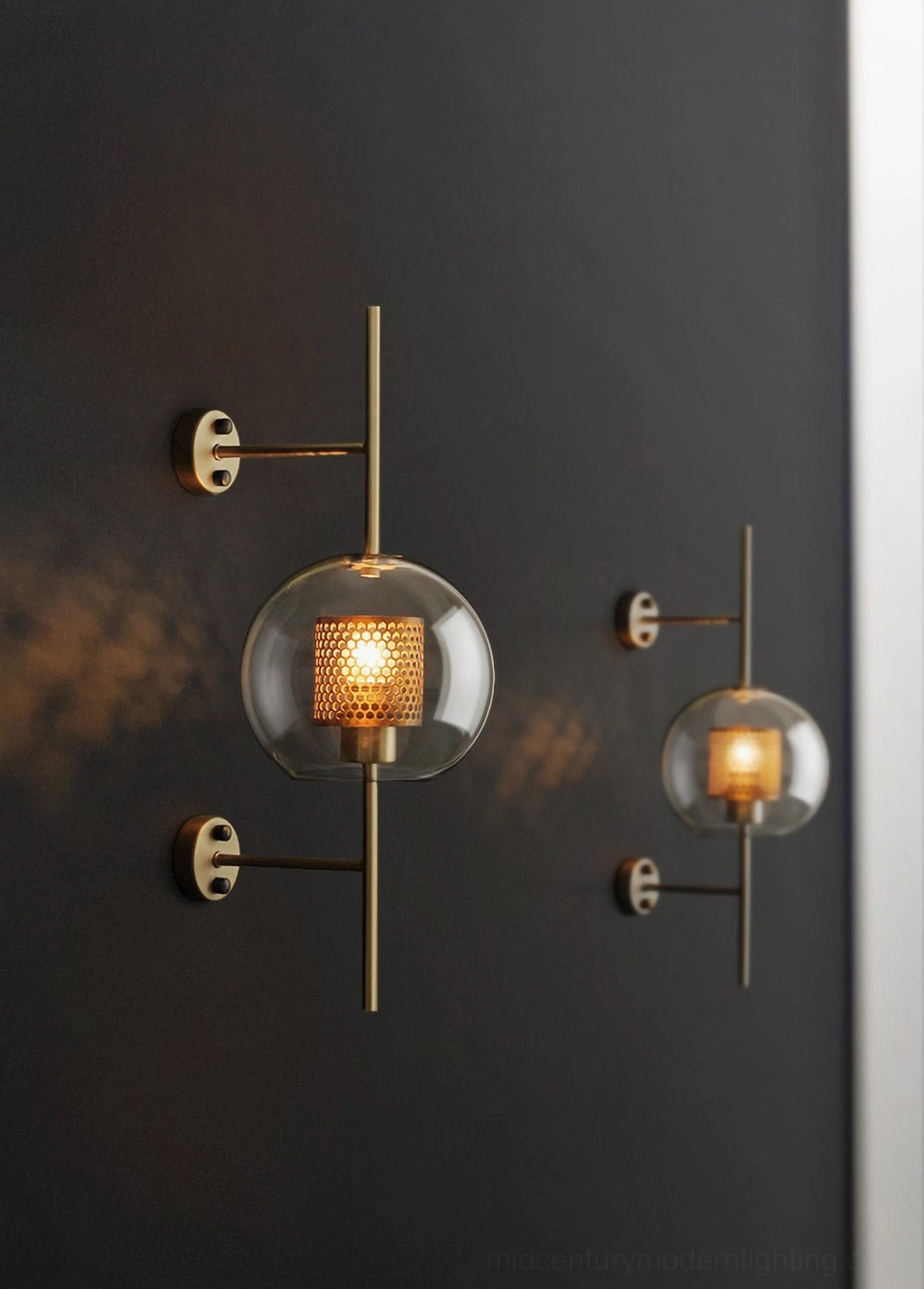 Modern honeycomb glass sconce with warm brass or copper metal frame