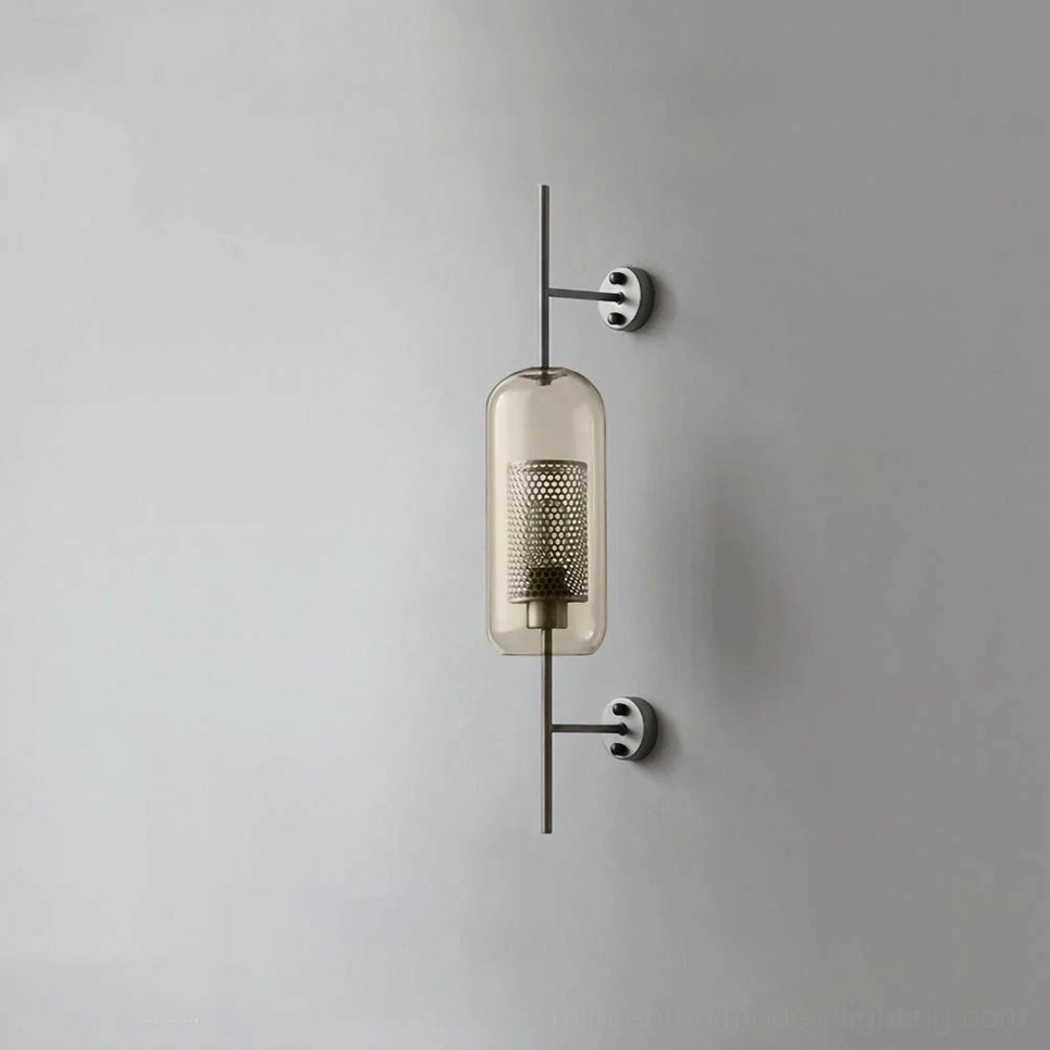 Modern honeycomb glass sconce with silver metal finish and clear glass shade