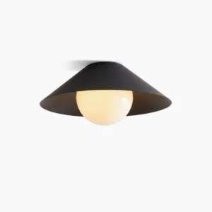 Hood Coolie matte black minimalist flush mount ceiling light with warm illumination, front view