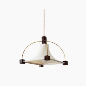 Hood pendant light with walnut wood and metal accents front view studio shot