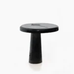 Hoop LED table lamp with asymmetrical design in glossy black finish, front view on white background