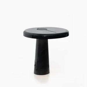 Hoop LED table lamp with asymmetrical design in glossy black finish, front view on white background