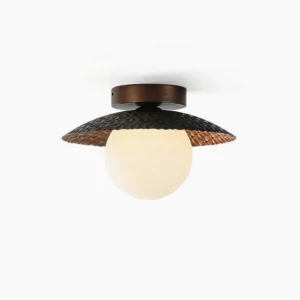 Hooper mid-century modern ceiling lamp with textured hammered metal shade and dual-tone black and white finish, studio flat lay view
