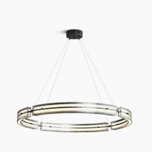 Hudson ring pendant light overhead view showing double-layer circular design with textured water glass and brass framework