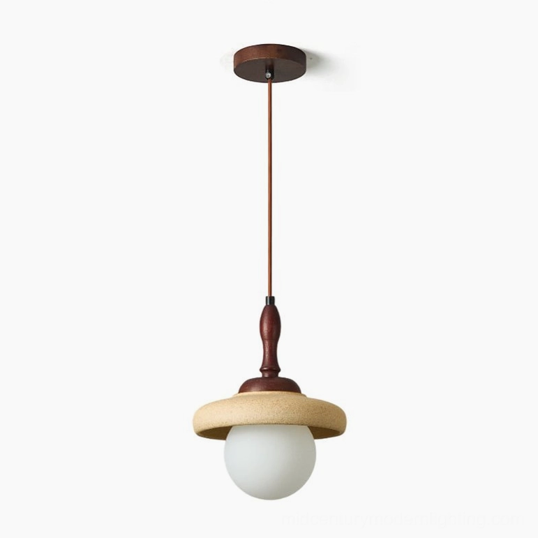 Humboldt mid-century modern pendant light Model A walnut color white ceramic