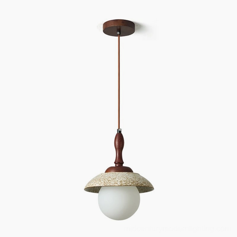 Humboldt mid-century modern pendant light Model B walnut color white ceramic