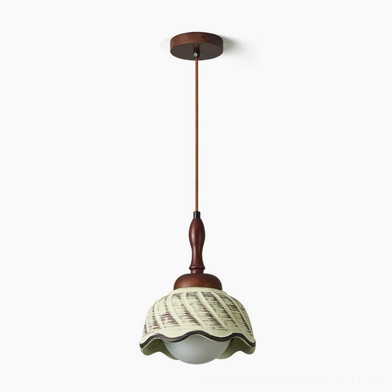 Humboldt mid-century modern pendant light Model C walnut color white ceramic