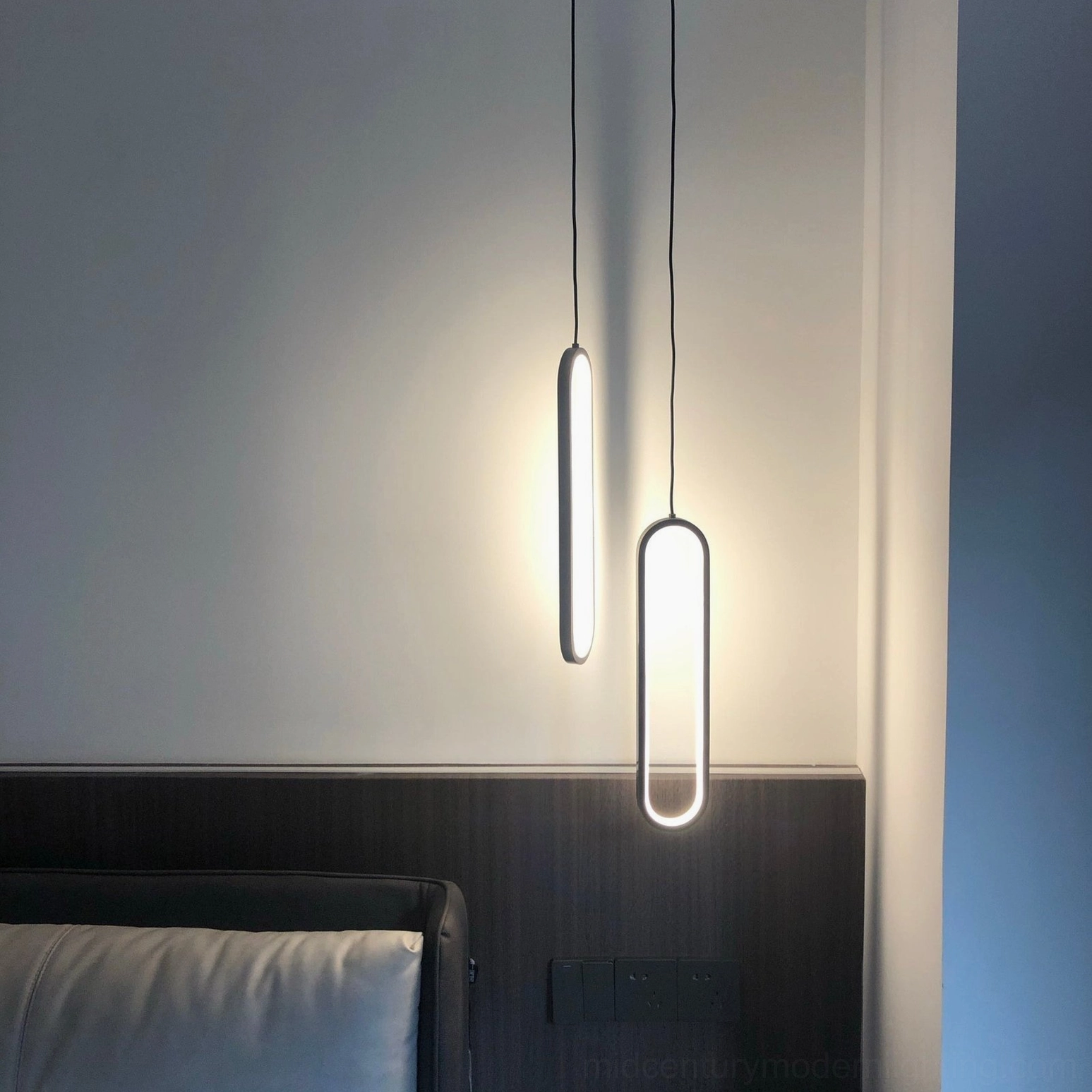 Huron double vertical oval pendant lights bedroom bedside matte black finish warm illumination