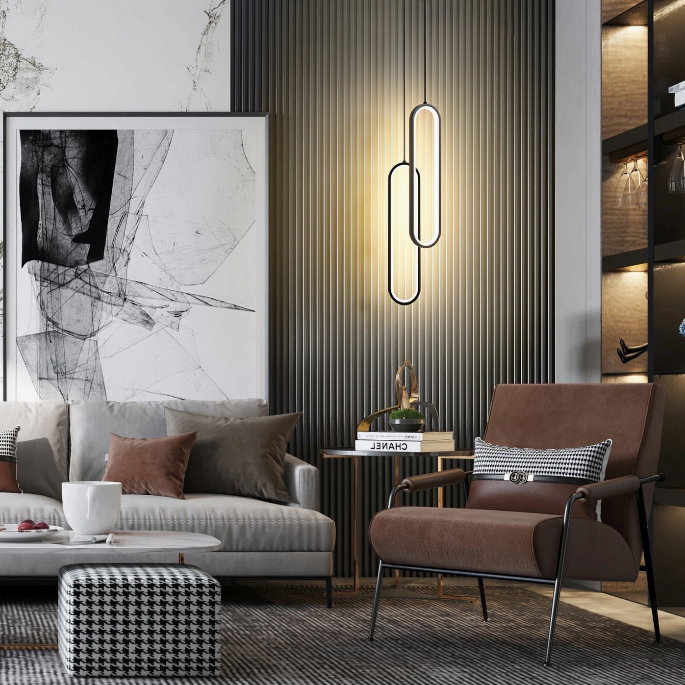 Huron oval pendant lights polished gold finish luxury modern interior design