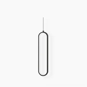 Huron oval pendant light single head minimalist black metal frame with glowing acrylic interior studio front view