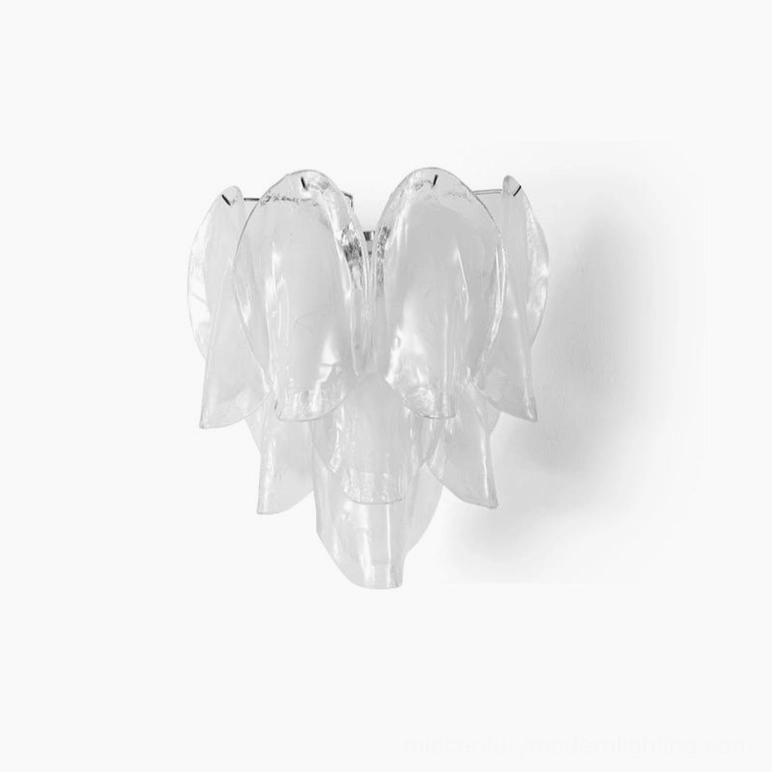 Ina frosted and clear glass petal wall light showing complete sculptural design and finish options