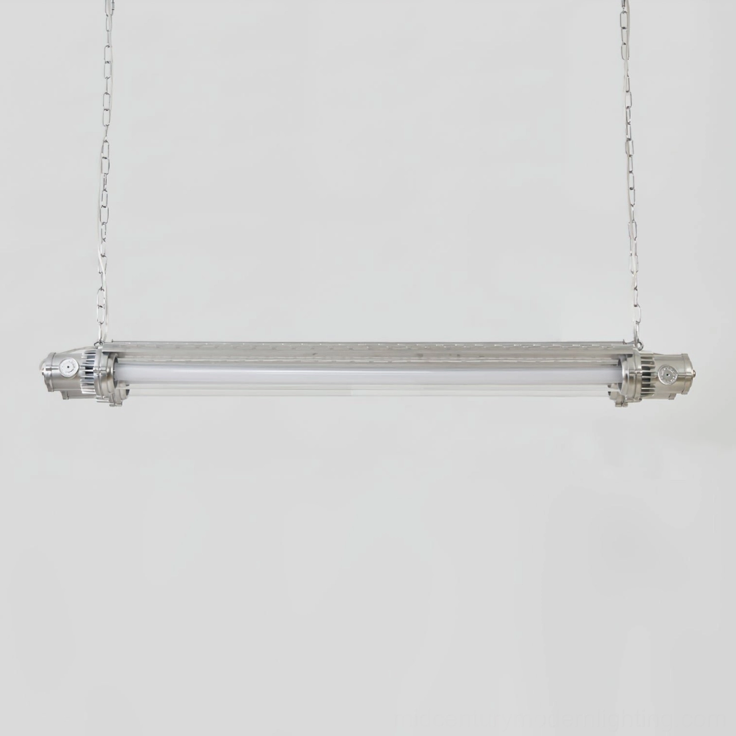 Industrial silver tube LED pendant contemporary design versatile fixture minimalist aesthetic
