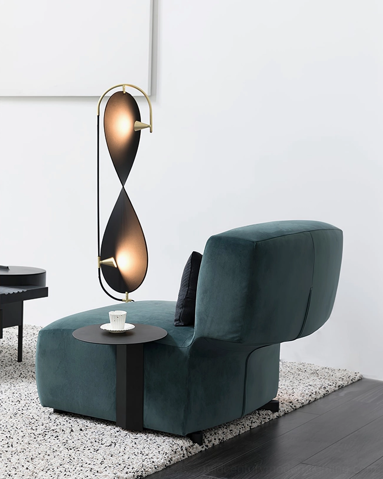 Infinite Floor Lamp positioned in eclectic interior demonstrating versatile design compatibility