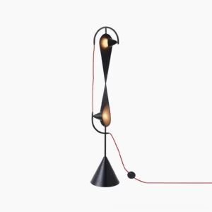 Infinite Floor Lamp front view with dual black fabric shades and matte finish against white studio background