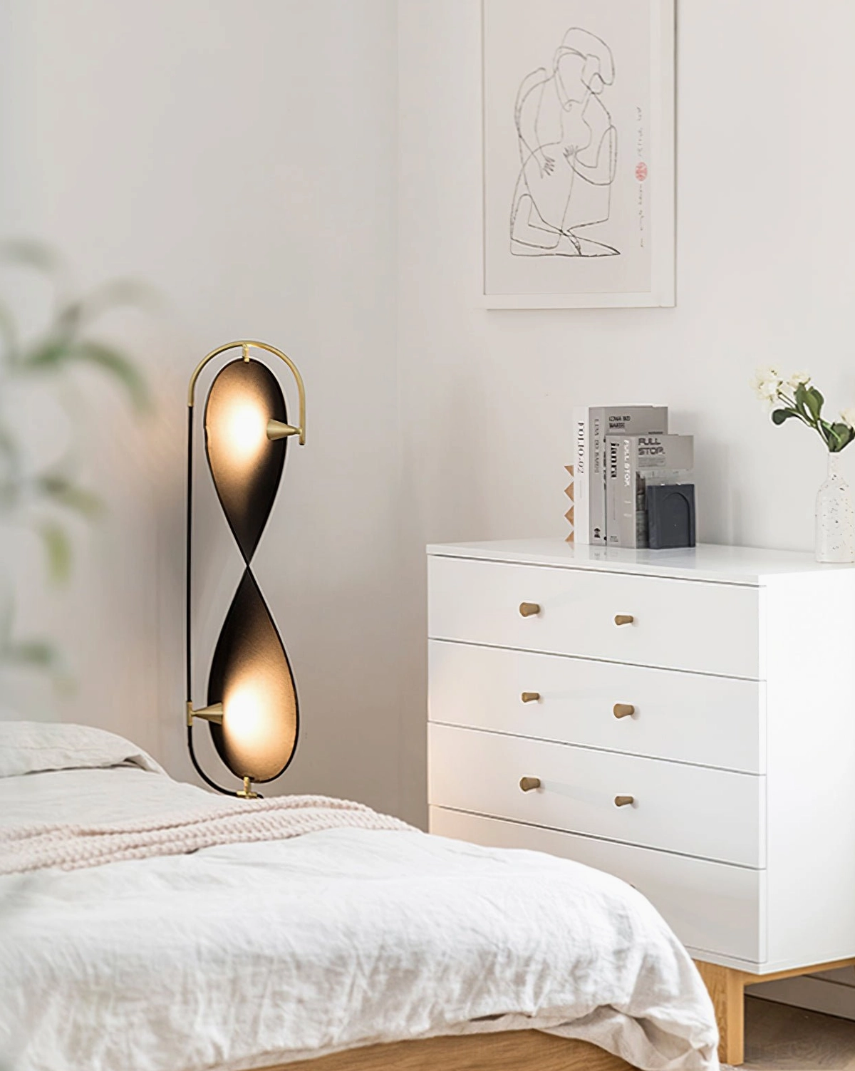 Infinite Floor Lamp full length view showing 53-inch height and integrated LED warm light source