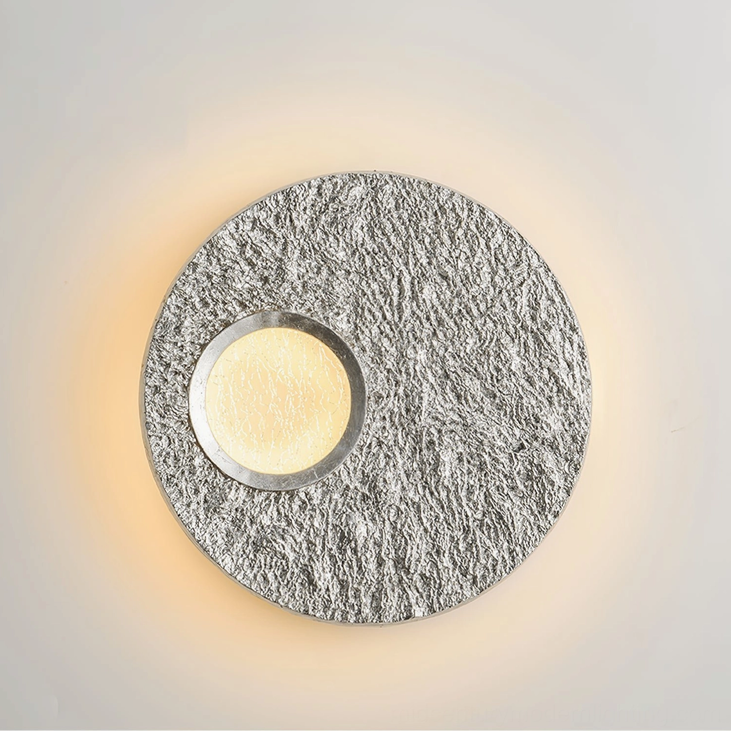 Silver Infinity LED wall lamp with frosted acrylic panel and metallic foil finish for contemporary interiors