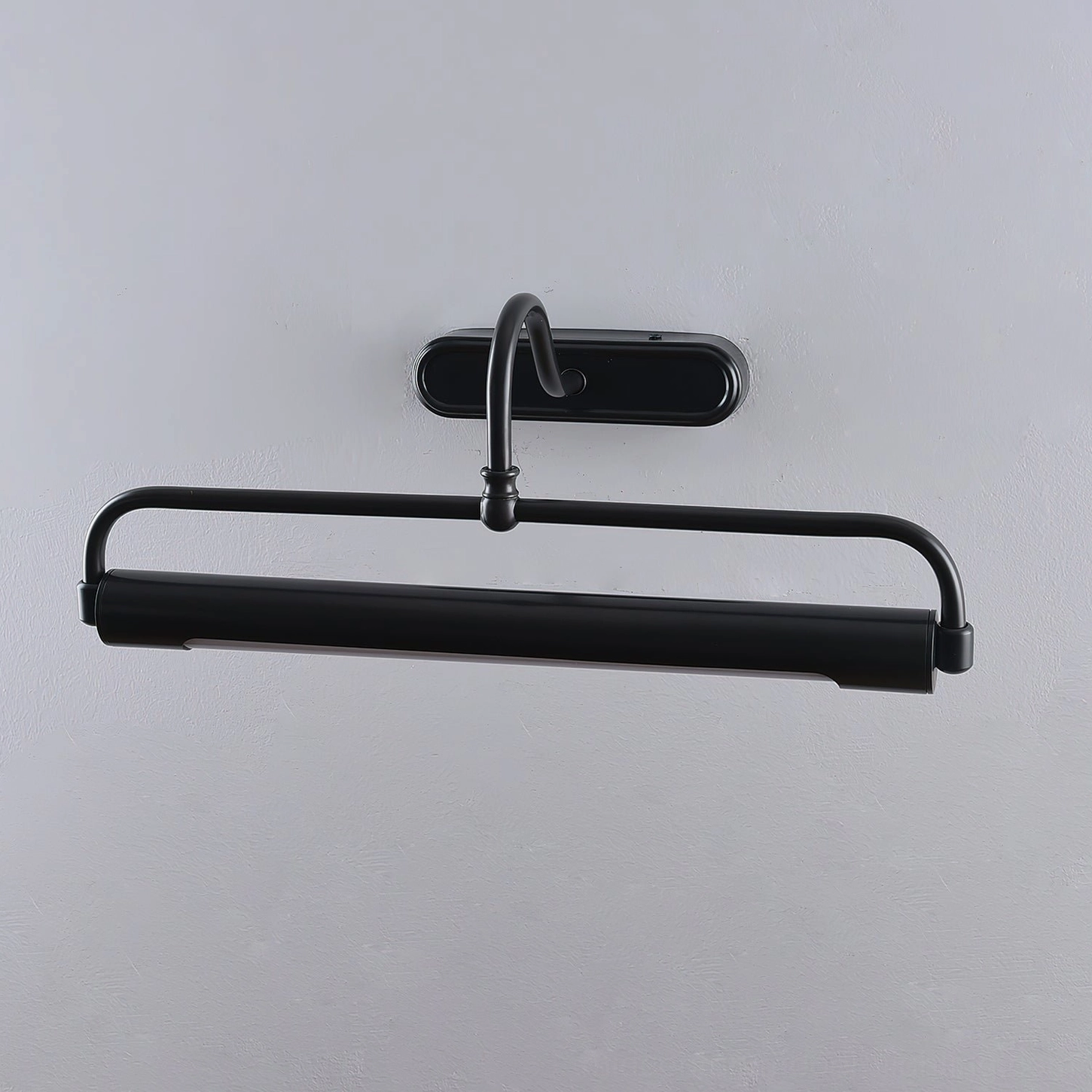 Integrated LED gooseneck wall sconce in antique brass, warm glow ambient lighting