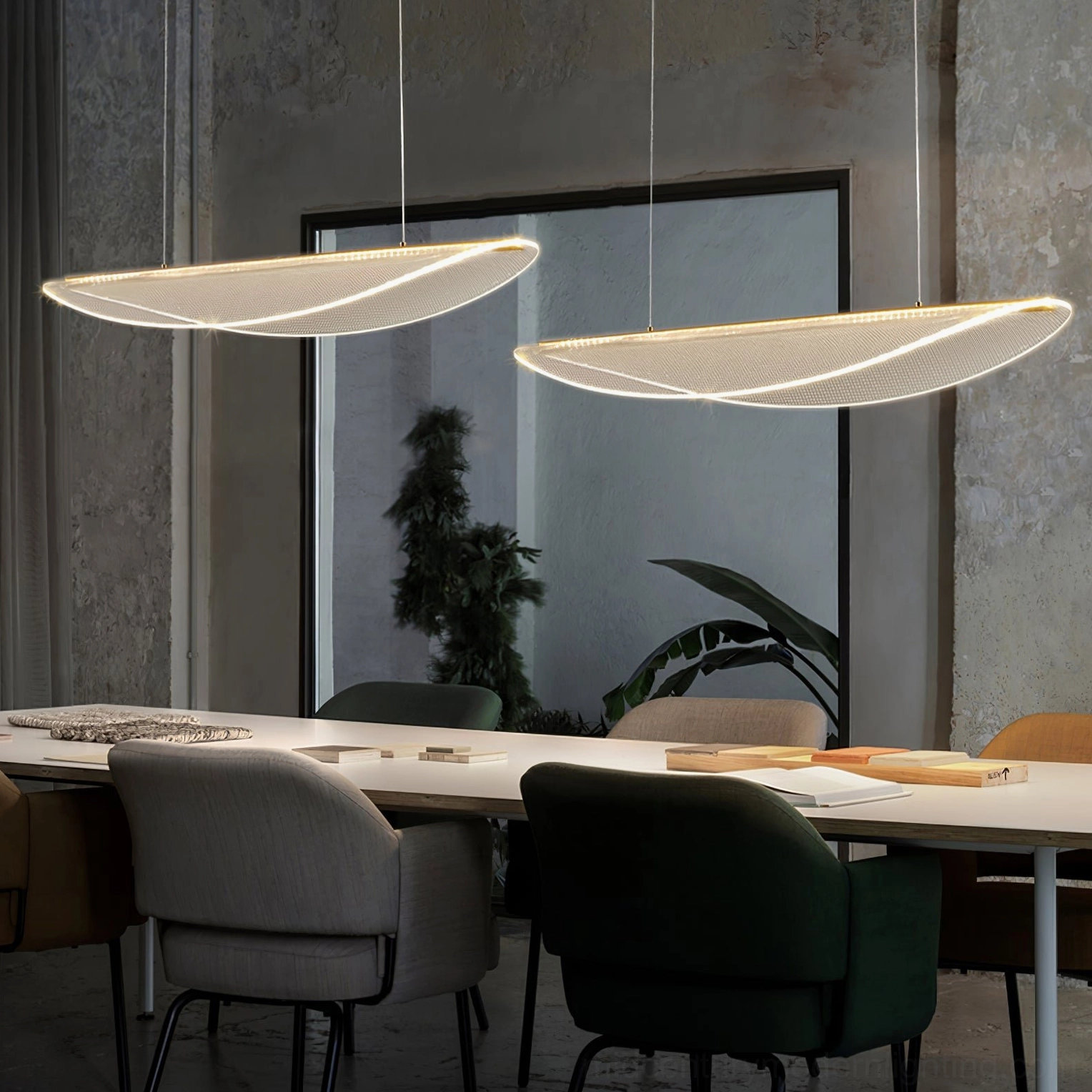 Integrated LED floating pendant light with precision-engineered shade perforations