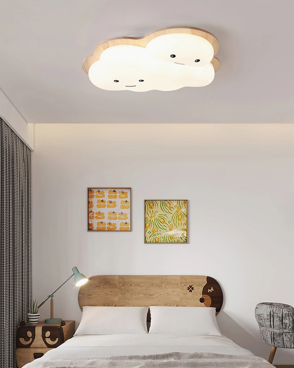 Integrated LED smiling cloud ceiling lamp providing soft flicker-free illumination for children's spaces