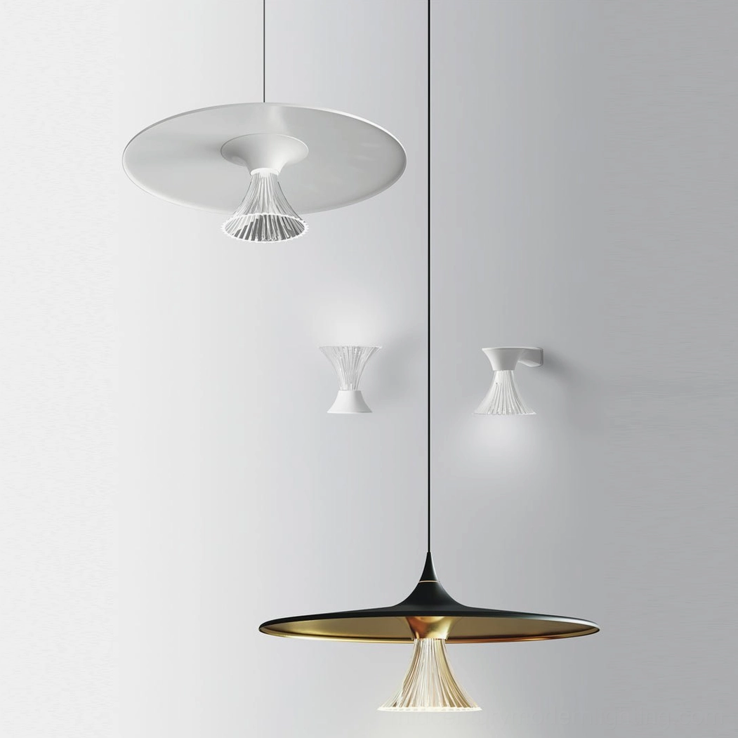 Ipho pendant lamp with coordinating wall sconces and modern lighting fixtures on studio background