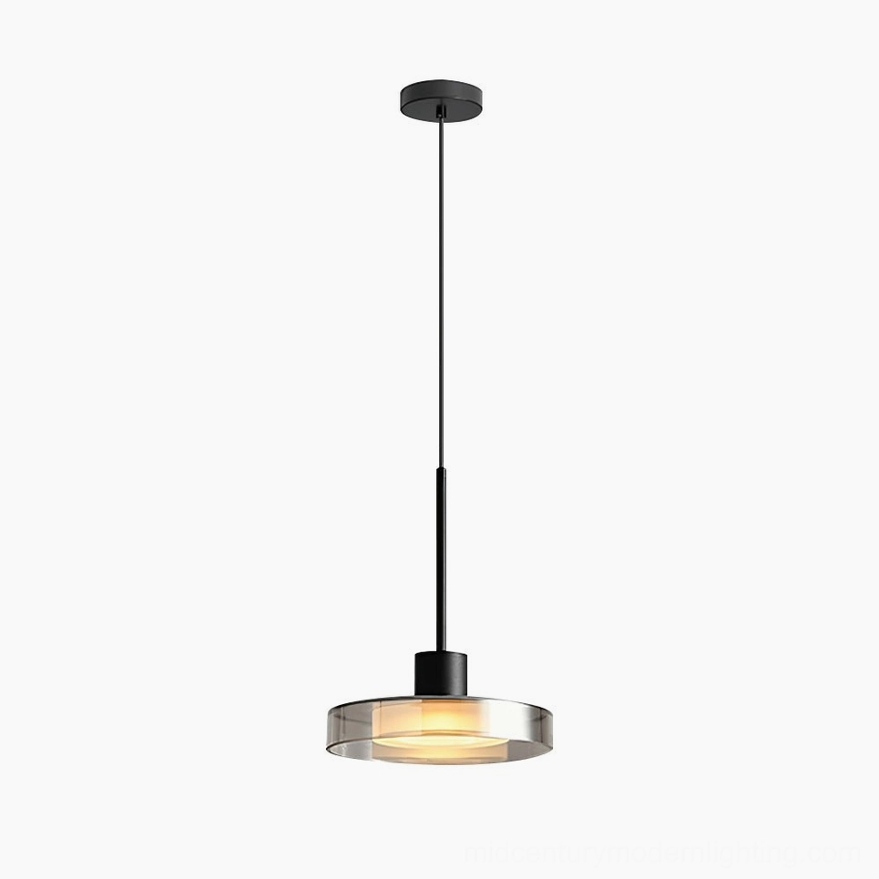 Iris pendant light single head configuration 9.8 inch diameter with smoke grey glass shade