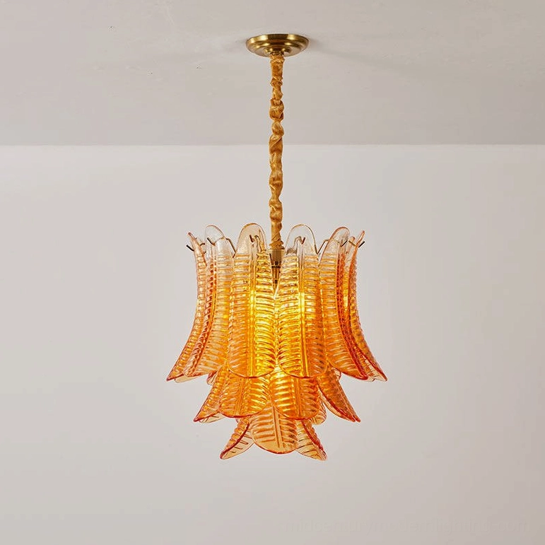 Isolde chandelier small size amber and gold finish demonstrating organic cascading glass silhouette