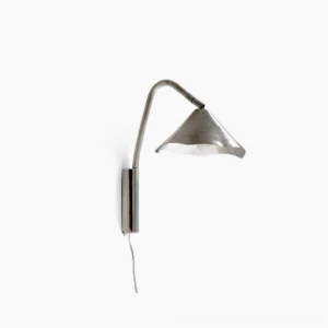 Janna scalloped plug-in wall sconce with brushed nickel finish and organic wavy cone shade, side studio view
