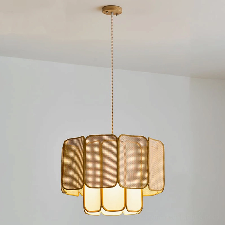 Beige Jaras handwoven rattan pendant light front view showcasing natural rattan color and organic weave pattern