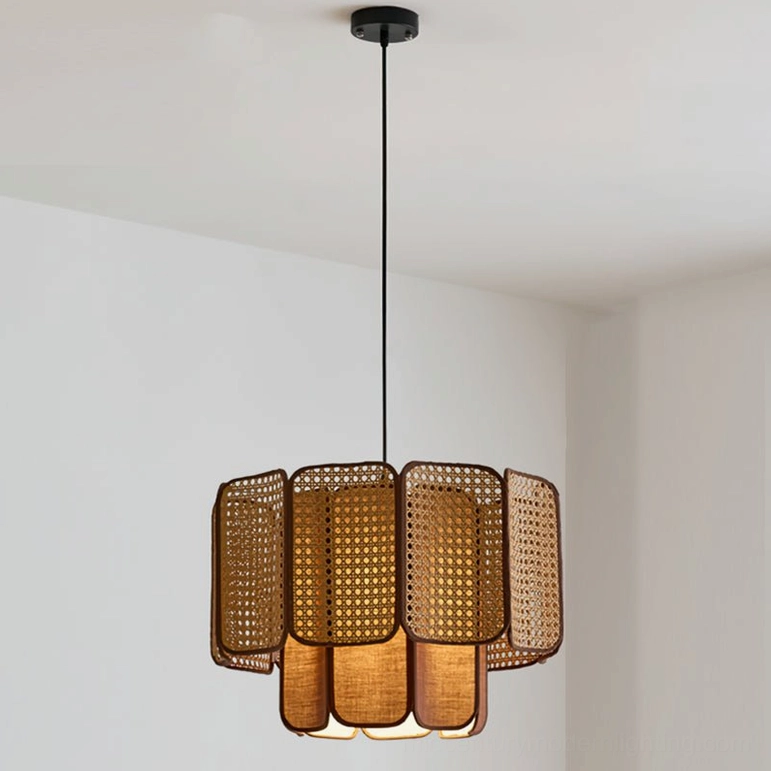 Jaras natural beige rattan pendant light in eclectic boho interior with mixed textures and sustainable materials