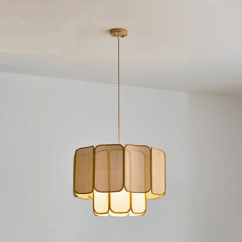 Jaras natural rattan pendant light full shade view showing complete handwoven layered construction and organic form