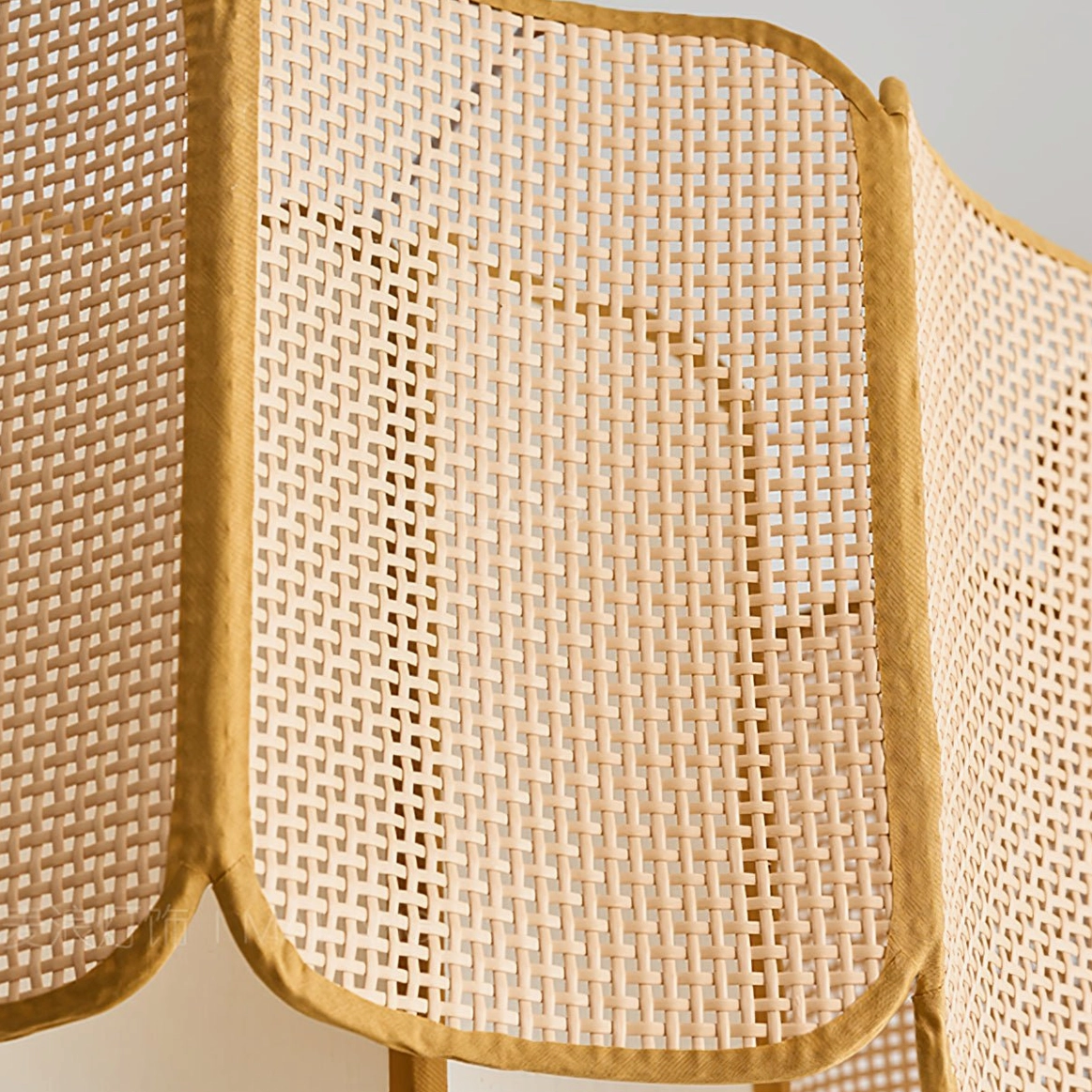 Jaras rattan pendant light close-up of natural rattan texture and fabric diffuser with warm glow interior