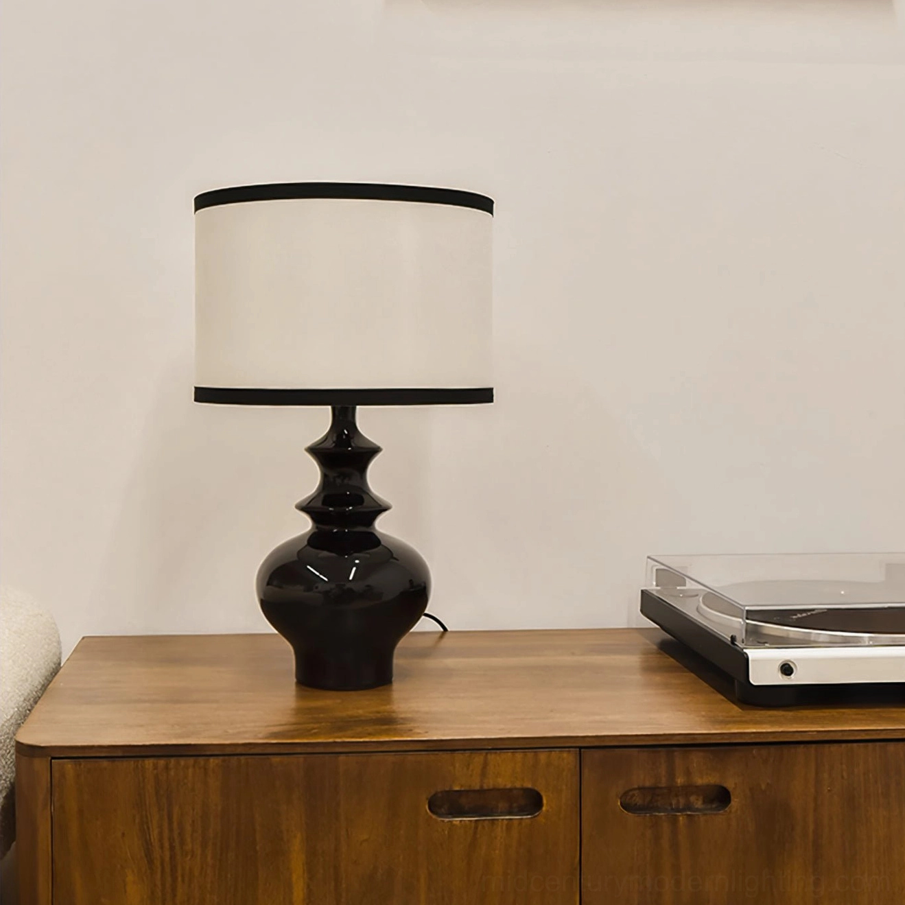 Jarrige table lamp in contemporary interior setting, mid-century modern lighting accent piece