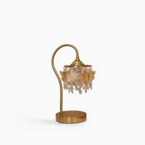 Jasinski crystal butterfly table lamp with polished brass curved stand and cascading faceted crystal accents on white background