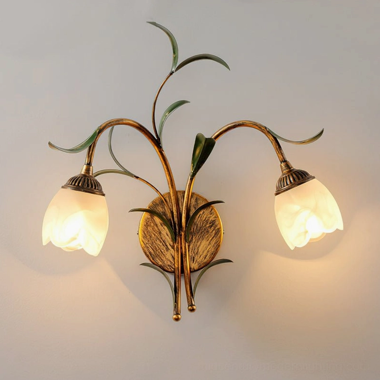 Jasmine dual-light wall sconce model B showing full-size brass frame and glass shade assembly