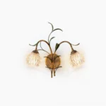 Jasmine botanical wall sconce overhead view with dual brass and frosted glass shades on white background