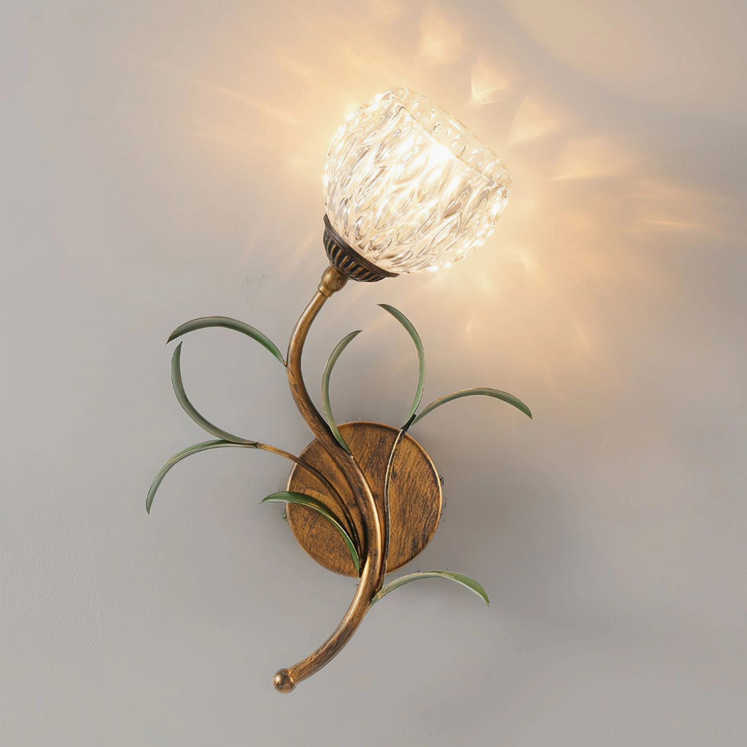 Jasmine botanical wall sconce interior styling with vintage pastoral decor and warm lighting