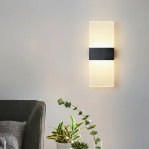Jenks up-down LED wall lamp with black middle band installed in contemporary living room with sofa