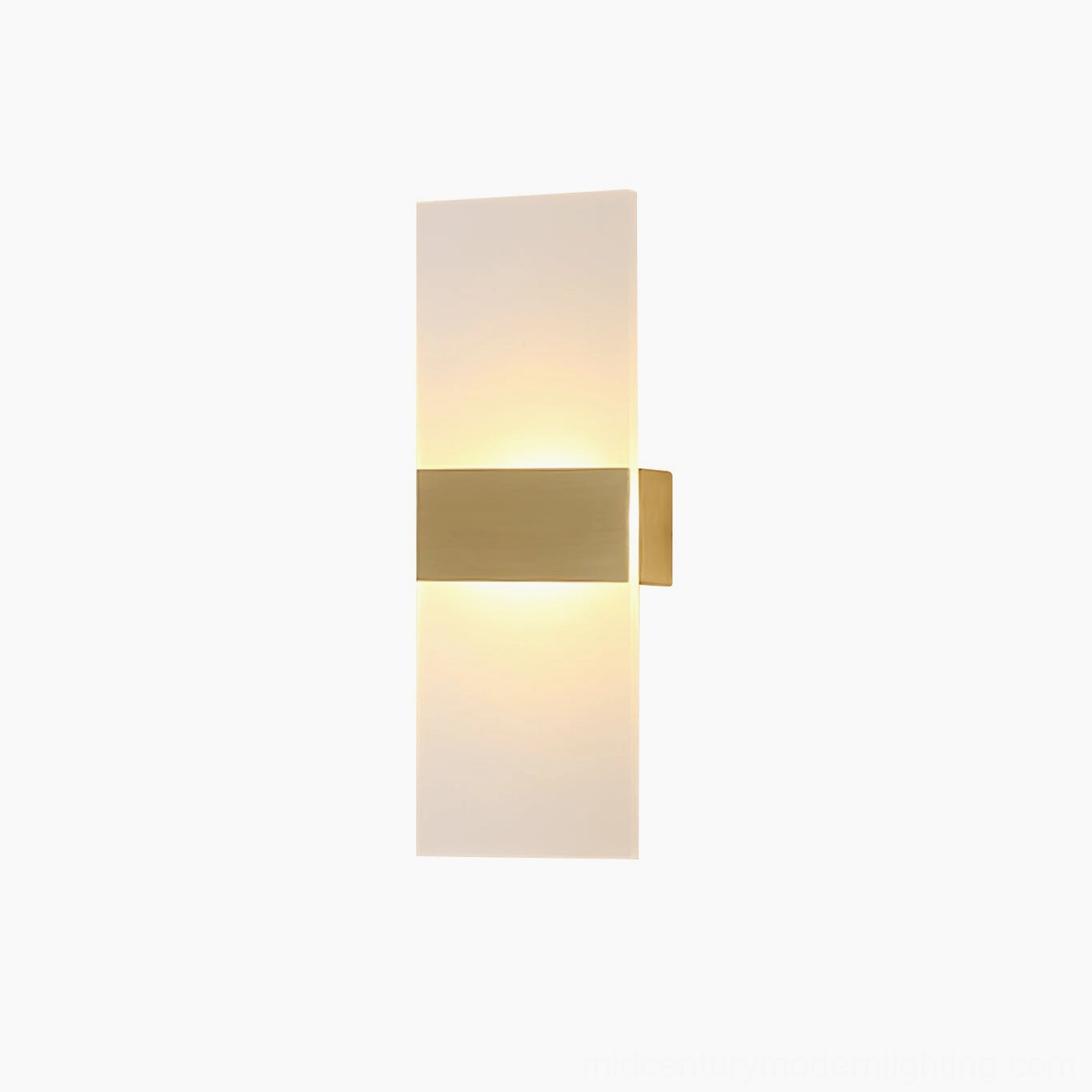 Jenks wall sconce in gold and white featuring warm brass trim and frosted shade design