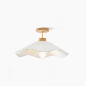 Jimi pleated fabric ceiling lamp front view white background showing ruffled shade and natural wood base