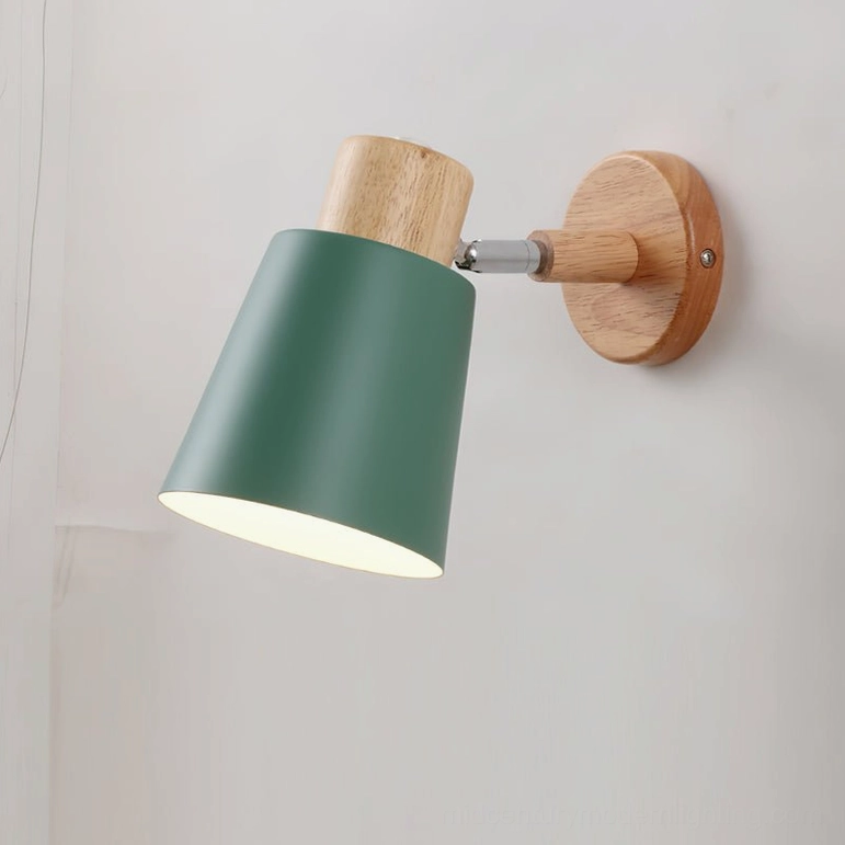 Joan wall lamp green and natural wood color option, front view showing contemporary color variant for nature-inspired interiors