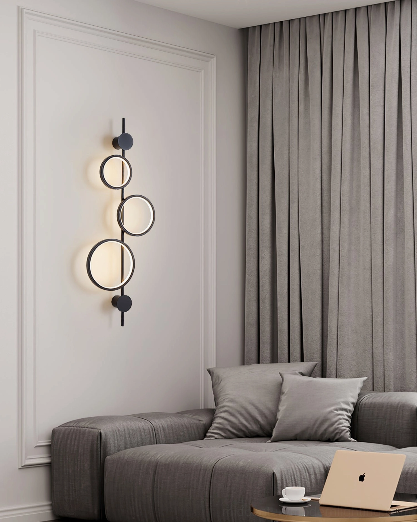 Jocco vertical black ring wall lamp front view studio lighting contemporary design