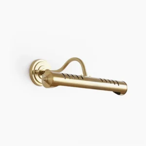 Joely gold brass wall lamp side profile view showing adjustable tubular shade and mounting bracket